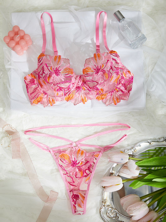 Floral Embroidered Coastal Lingerie Set