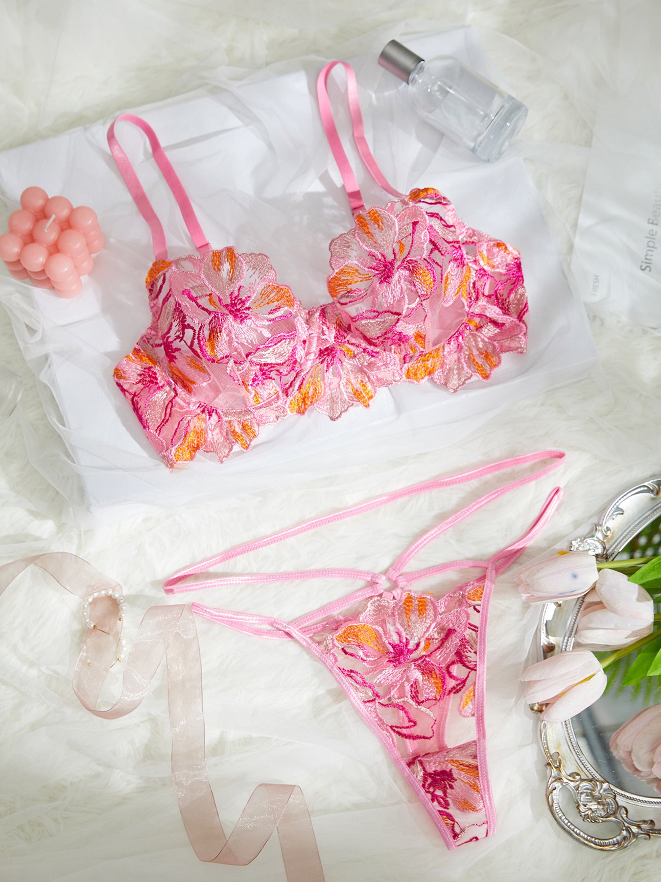 Floral Embroidered Coastal Lingerie Set