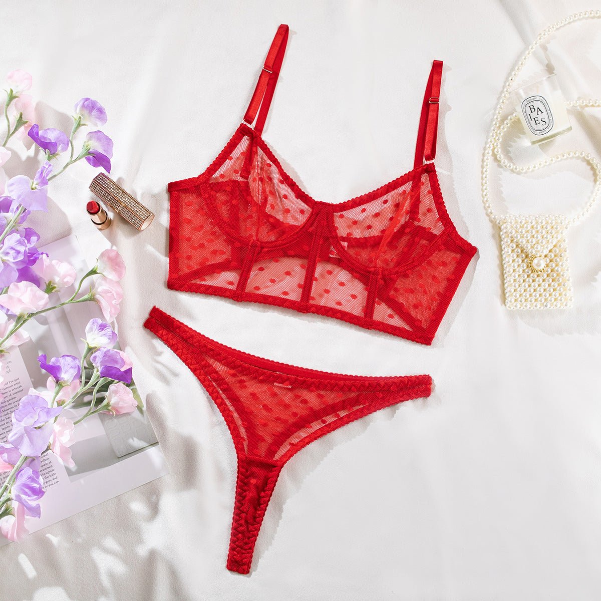 Fiona Polka Dotted Bustier - White, Black, & Red - Lovegood Lingerie