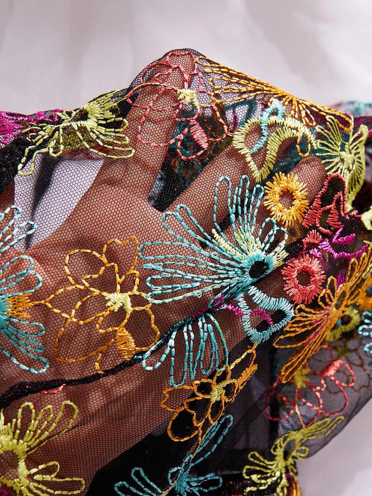 Amber Embroidered Bodysuit - Black & Vibrant Blue - Lovegood Lingerie