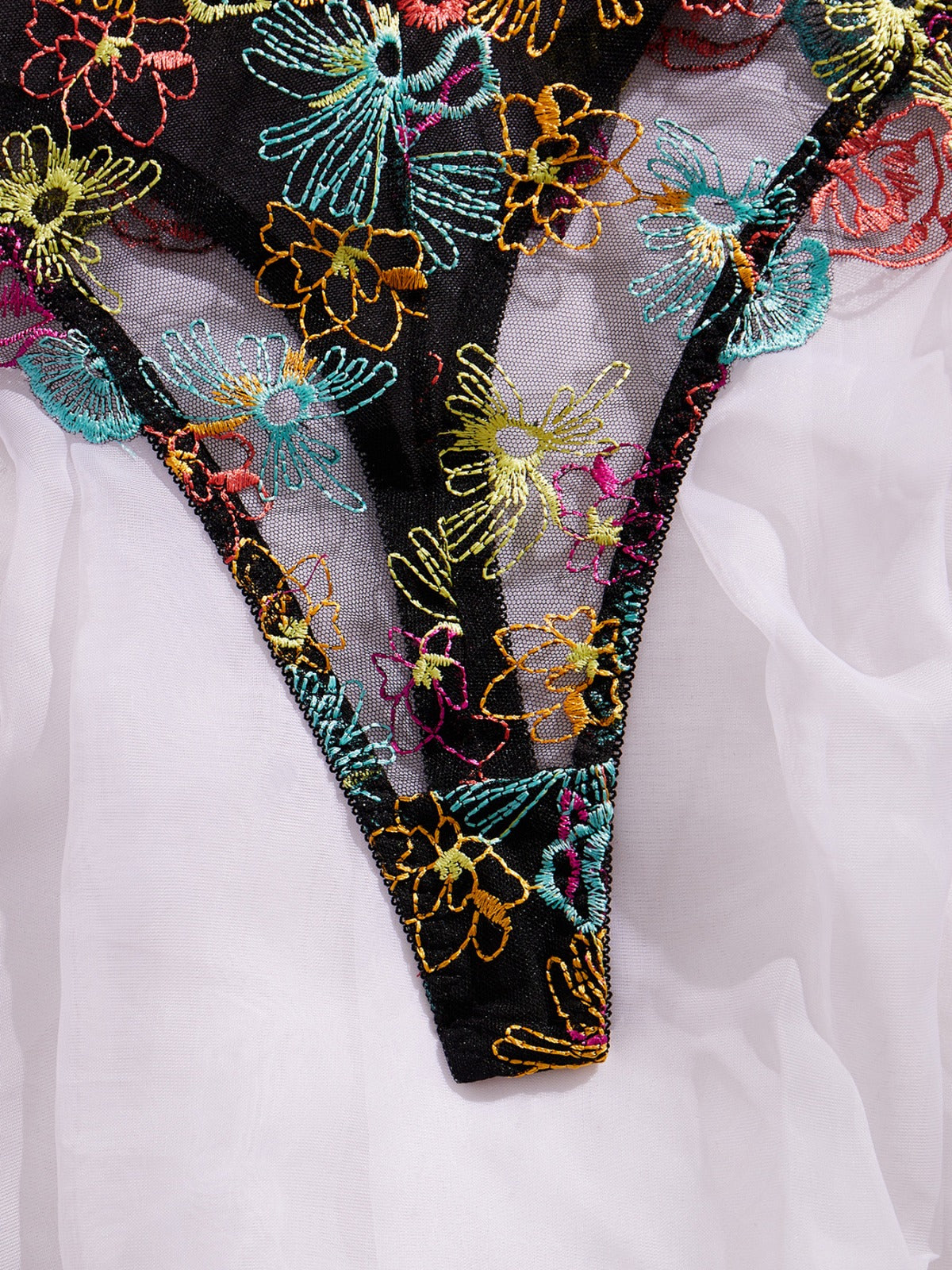 Amber Embroidered Bodysuit - Black & Vibrant Blue