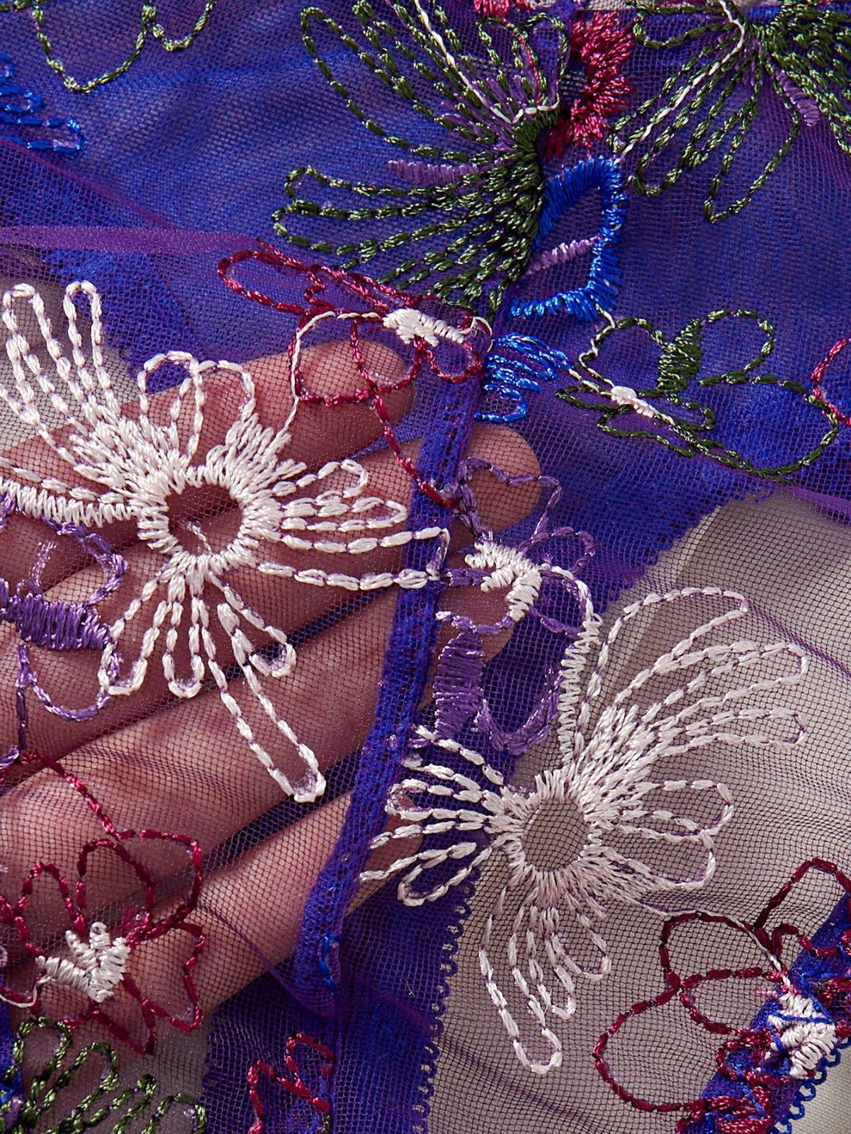 Amber Embroidered Bodysuit - Black & Vibrant Blue - Lovegood Lingerie