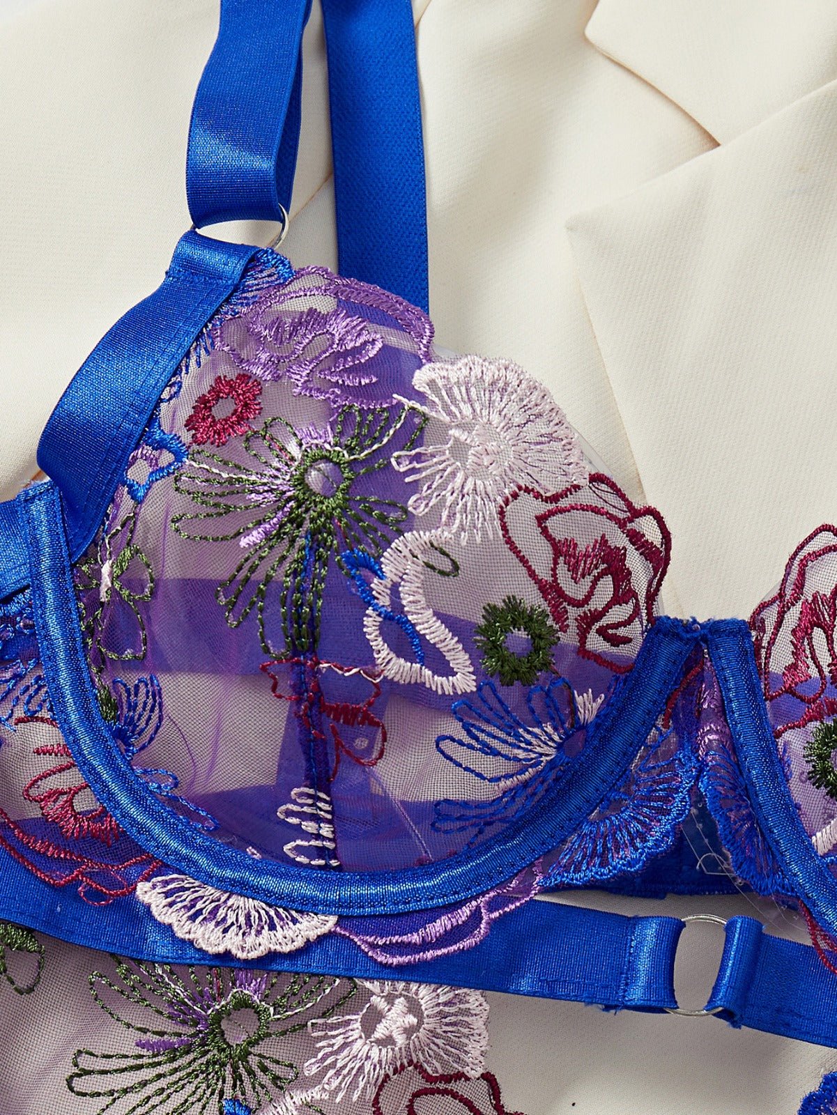 Amber Embroidered Bodysuit - Black & Vibrant Blue - Lovegood Lingerie