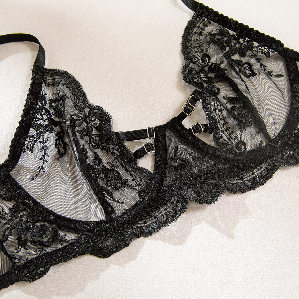 Midnight Bloom Black Floral Lingerie Set