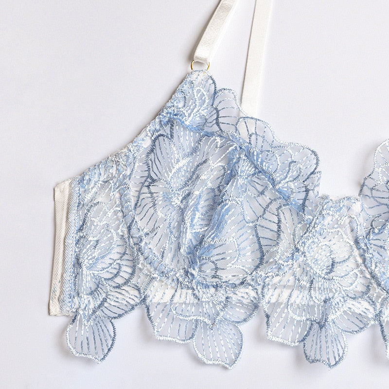 Blue Elegant Floral Five-Piece Lingerie Set