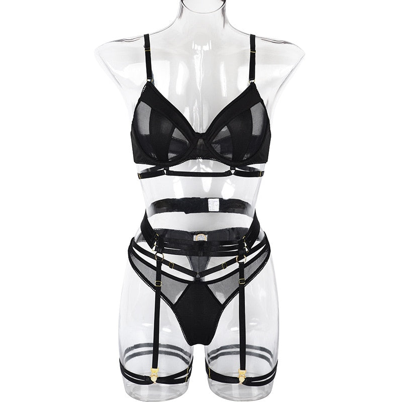 Victoria See-Through Lingerie Set - Black and Red