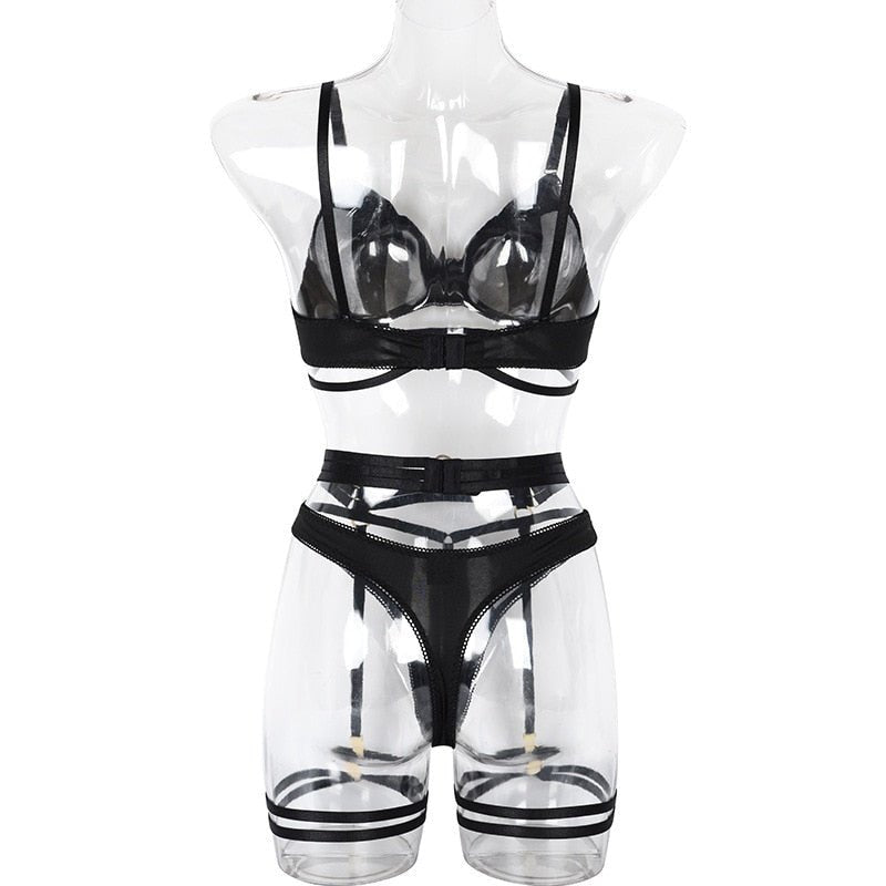 Victoria See - Through Lingerie Set - Black and Red - Lovegood Lingerie