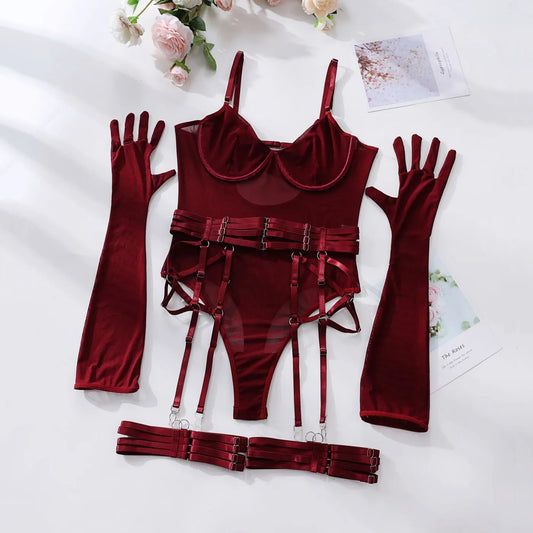 Delilah Bodysuit Lingerie Set - Wine Red or Forest Green