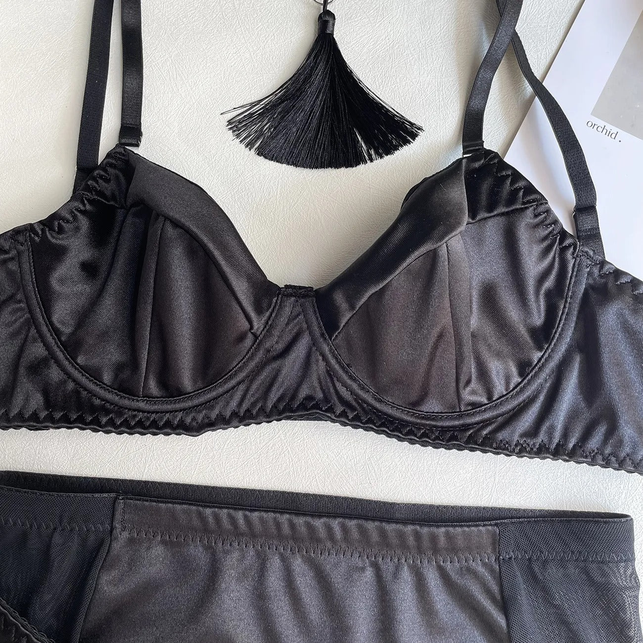 Hot Black Satin Skirt Lingerie Set