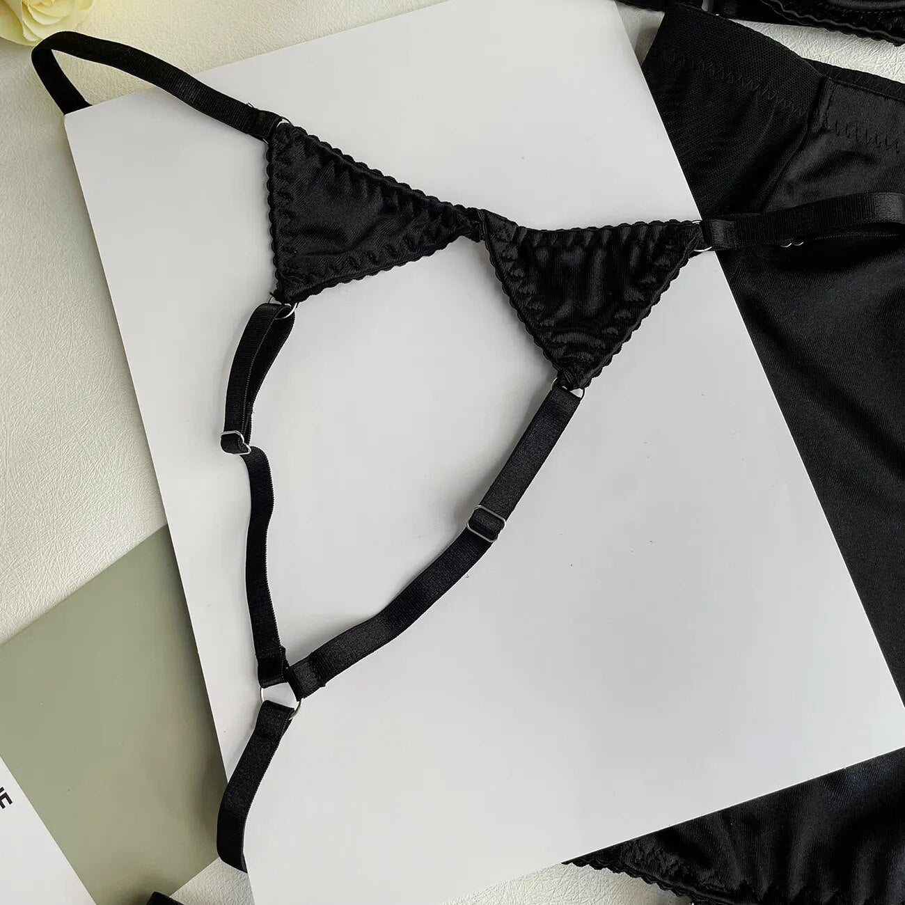 Hot Black Satin Skirt Lingerie Set