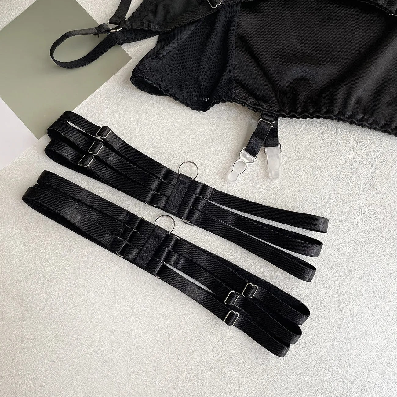 Hot Black Satin Skirt Lingerie Set