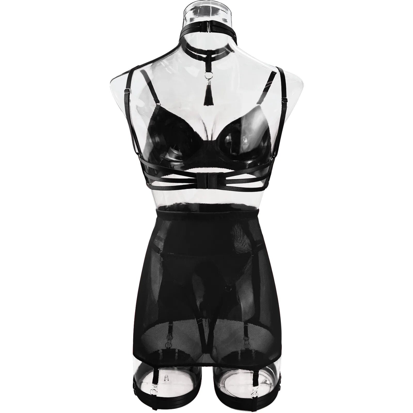 Hot Black Satin Skirt Lingerie Set - Lovegood Lingerie