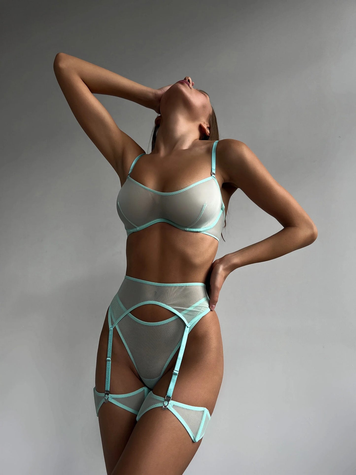 Sensual See Through Mint Lingerie Set