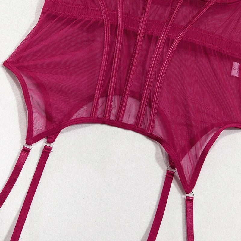 Hot Bustier Lingerie Set - Wine Red & Green - Lovegood Lingerie