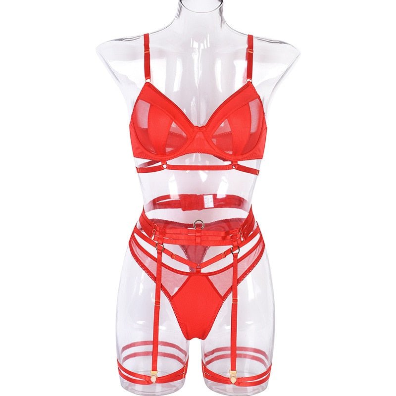 Victoria See - Through Lingerie Set - Black and Red - Lovegood Lingerie