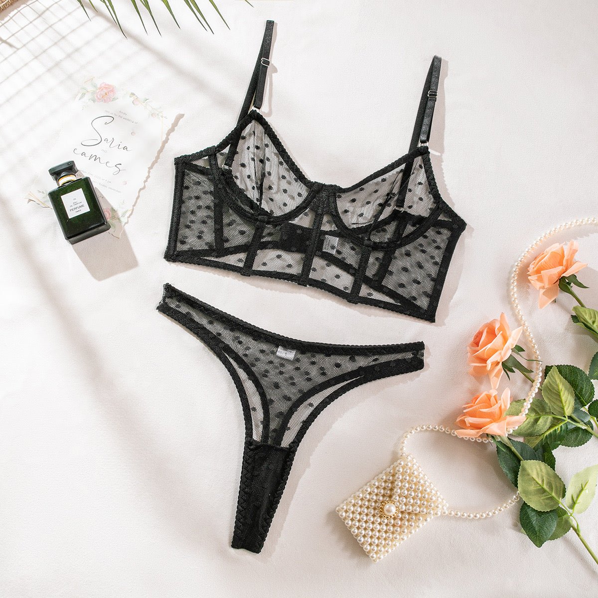 Fiona Polka Dotted Bustier - White, Black, & Red - Lovegood Lingerie