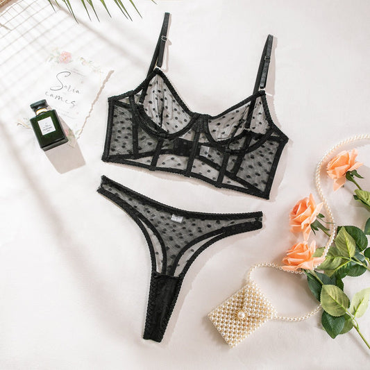 Fiona Polka Dotted Bustier - White, Black, & Red - Lovegood Lingerie