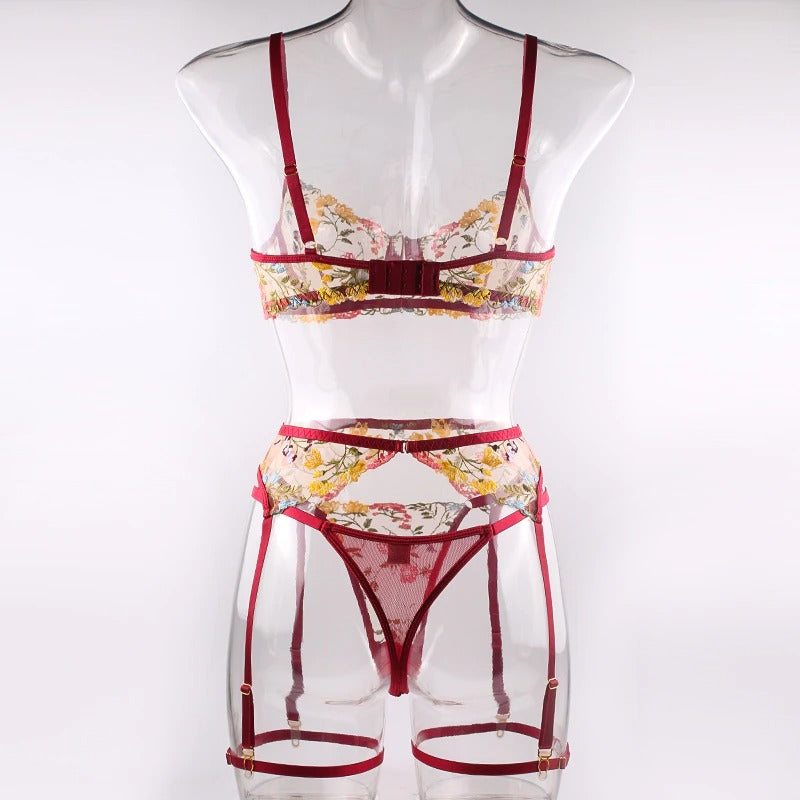 Boho Embroidered Lingerie Set - Wine Red