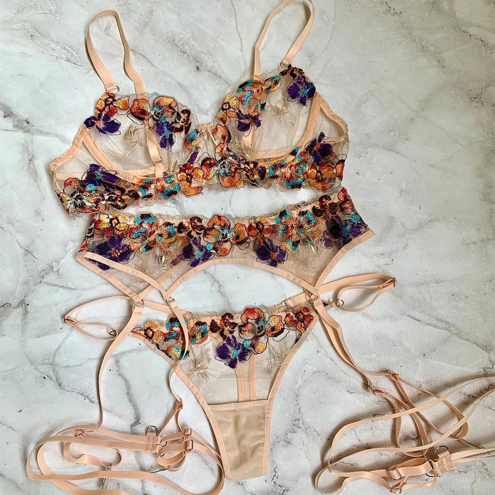 Romantic Lace See-Through Floral Lingerie Set