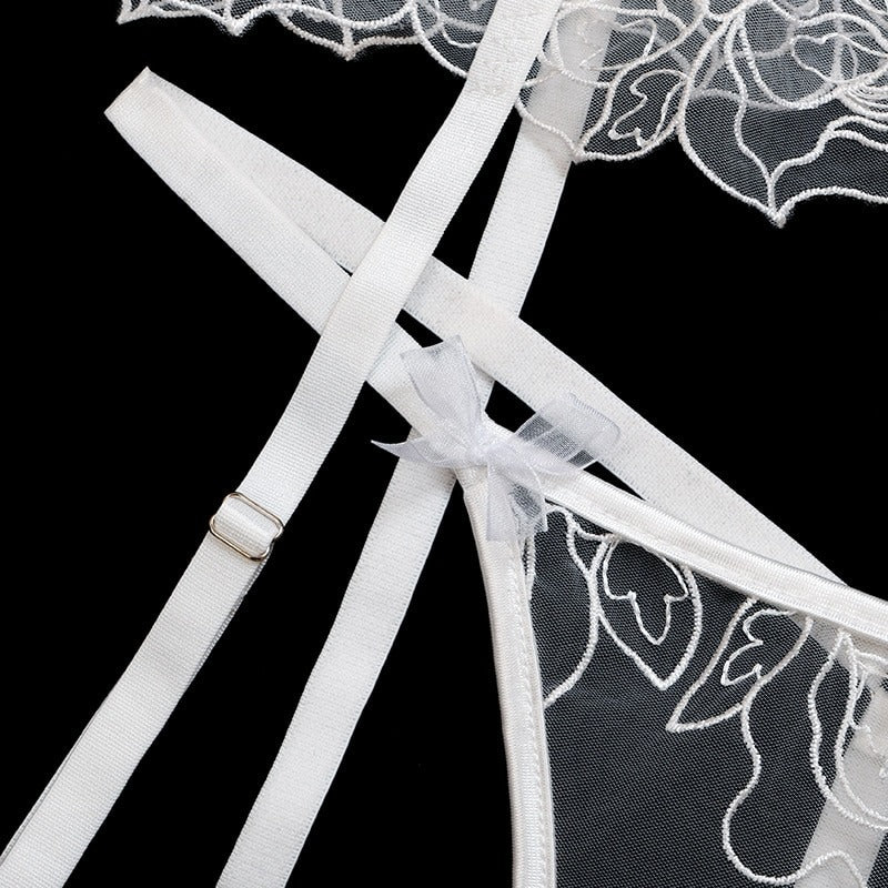 White Flower See Through Bridal Lingerie Set