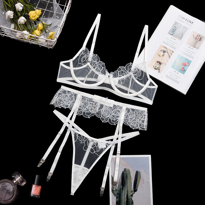 White Flower See Through Bridal Lingerie Set