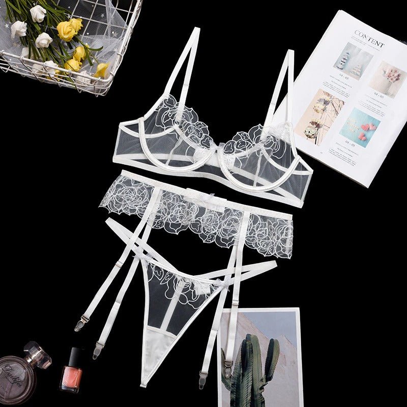 White Flower See Through Bridal Lingerie Set - Lovegood Lingerie