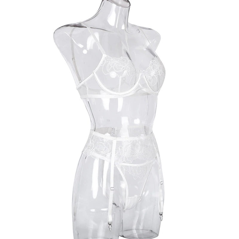 White Flower See Through Bridal Lingerie Set