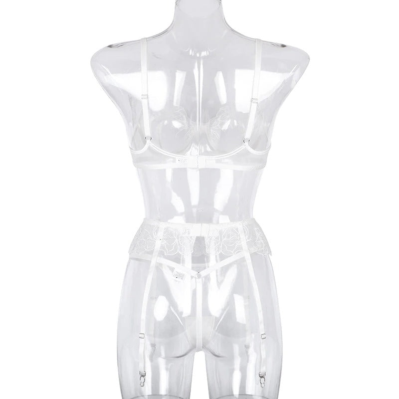 White Flower See Through Bridal Lingerie Set