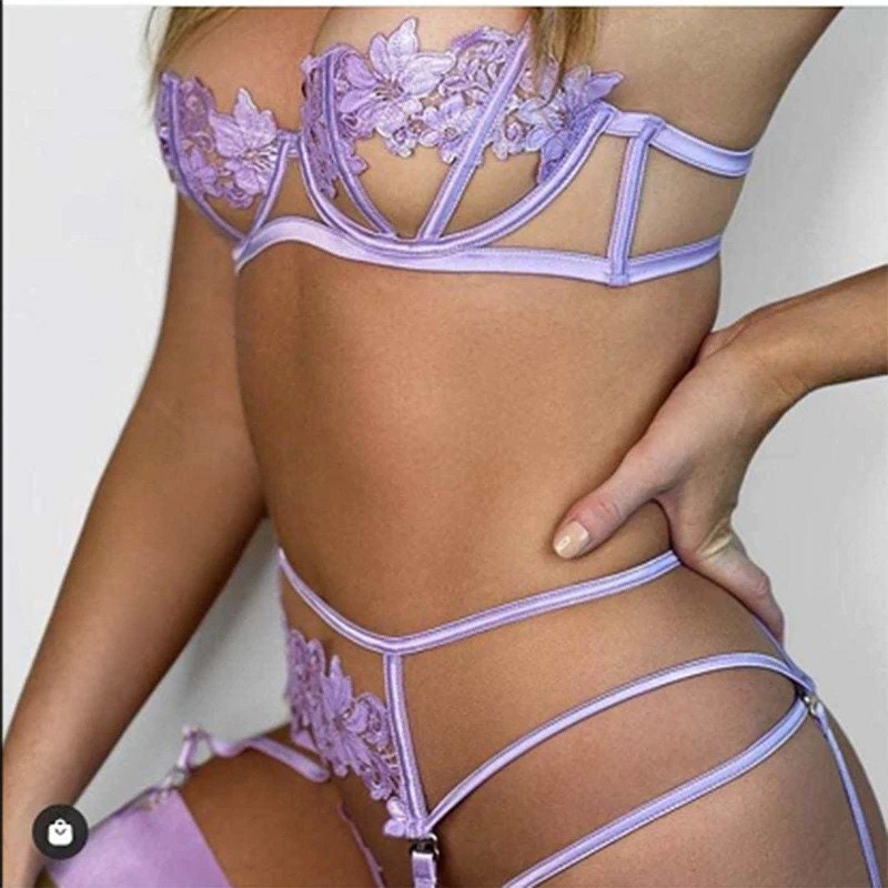 Luxurious Lavender Floral Lingerie Set