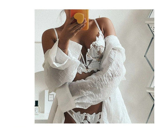 Sexy White French Lace Embroidered Brassier Set - Lovegood Lingerie