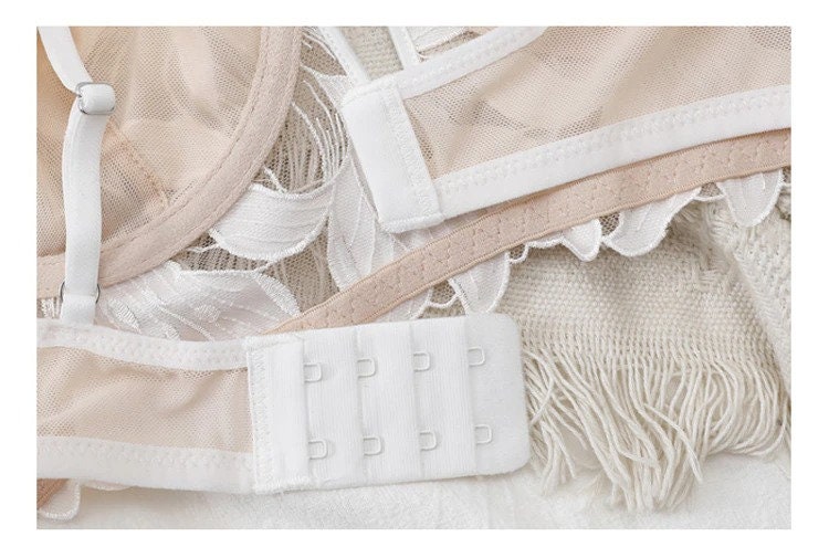 Sexy White French Lace Embroidered Brassier Set