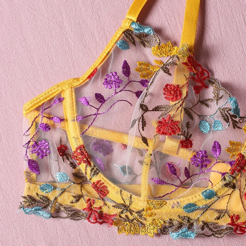 Boho Embroidered Lingerie Set - Yellow
