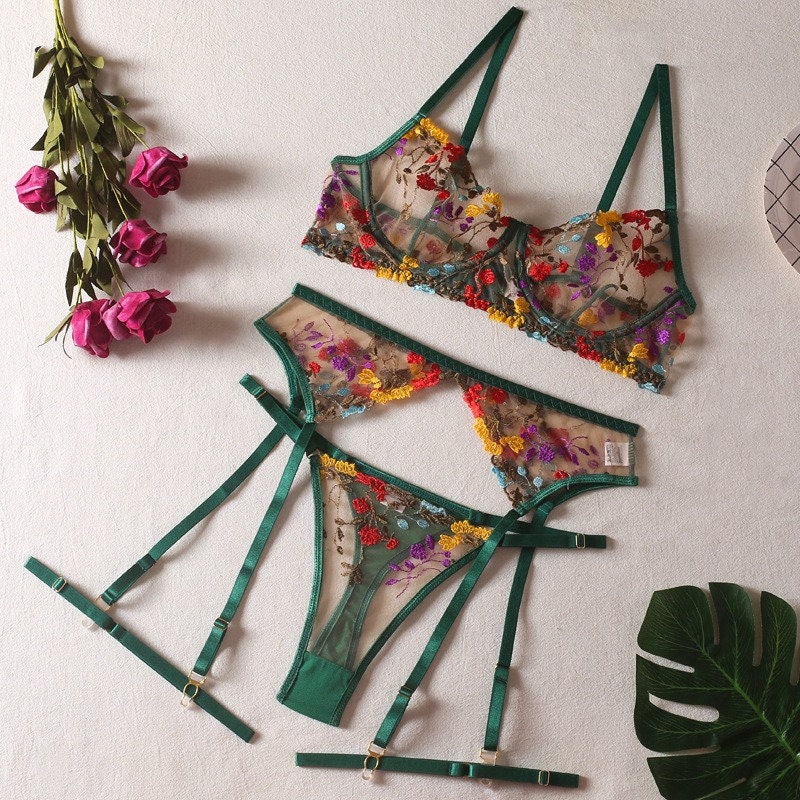 Boho Embroidered Set - Green | Lingerie | Sexy Linger – Lovegood