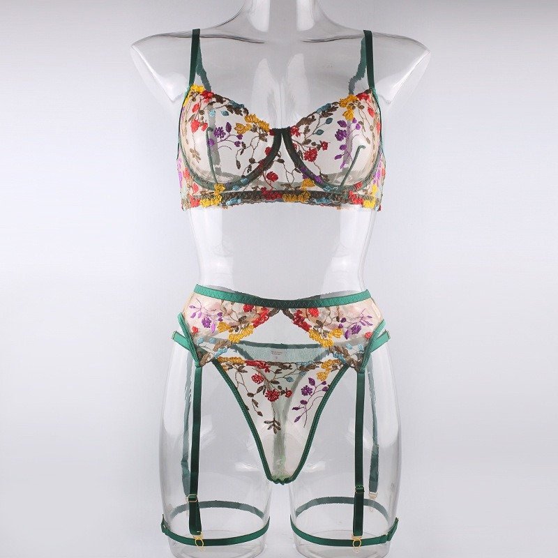 Boho Embroidered Lingerie Set - Green - Lovegood Lingerie