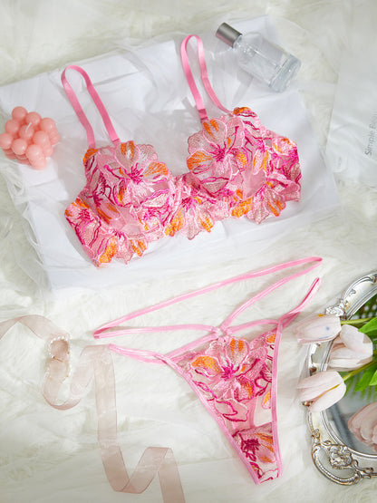 Floral Embroidered Coastal Lingerie Set