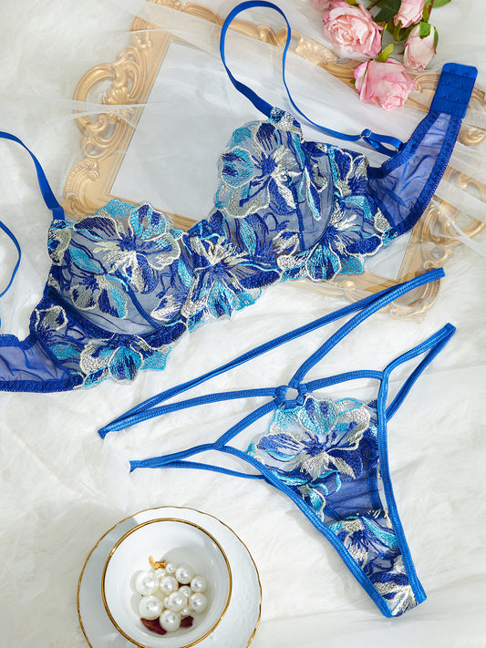 Floral Embroidered Coastal Lingerie Set