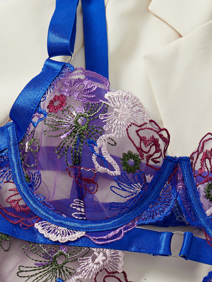 Amber Embroidered Bodysuit - Black & Vibrant Blue