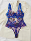 Amber Embroidered Bodysuit - Black & Vibrant Blue