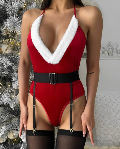 Santa’s Sweetheart Velvet Bodysuit - Lovegood Lingerie