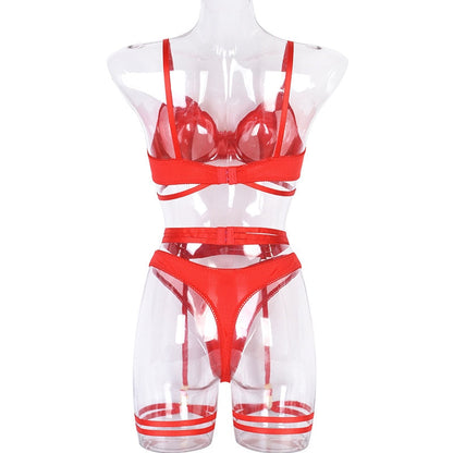 Victoria See-Through Lingerie Set - Black and Red