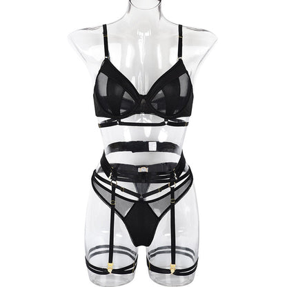 Victoria See-Through Lingerie Set - Black and Red