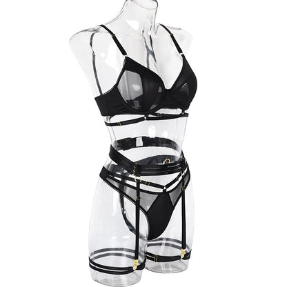 Victoria See-Through Lingerie Set - Black and Red