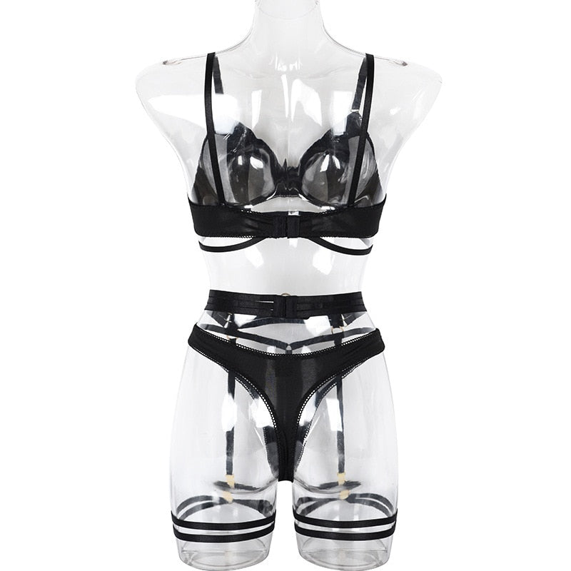 Victoria See-Through Lingerie Set - Black and Red