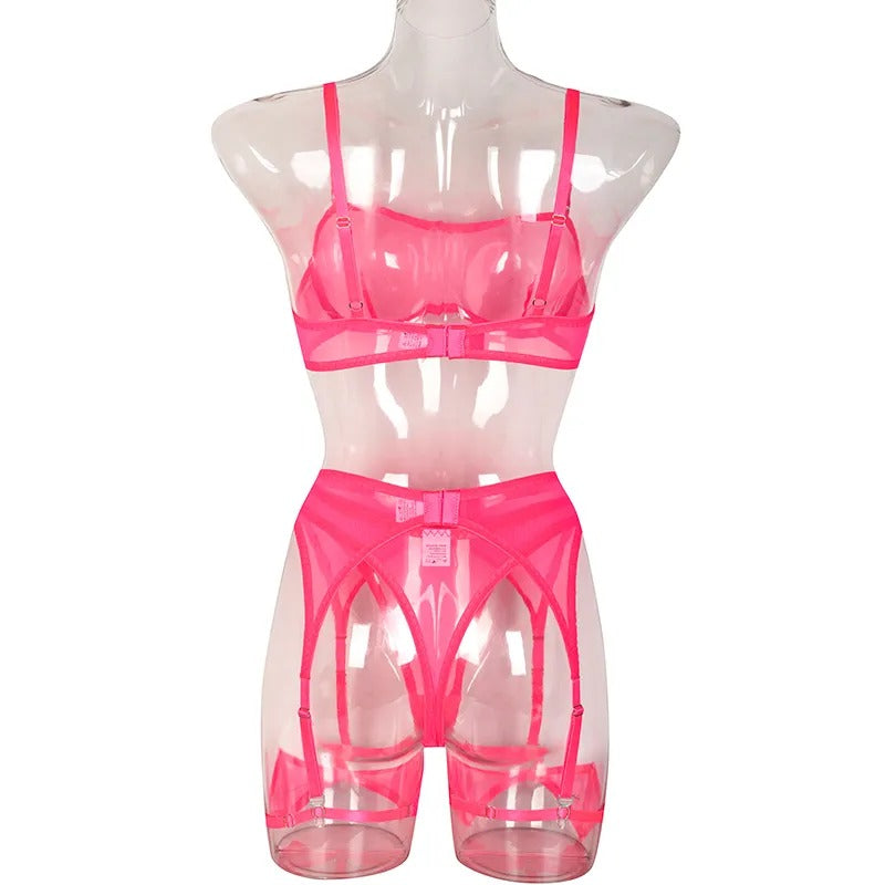 Sensual See Through Lingerie Set - Wine Red & Hot Pink