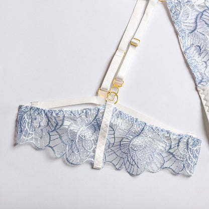 Blue Elegant Floral Five-Piece Lingerie Set