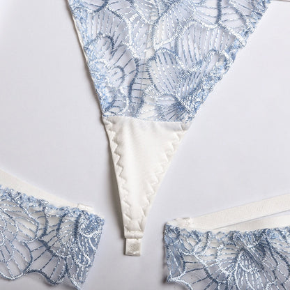 Blue Elegant Floral Five-Piece Lingerie Set