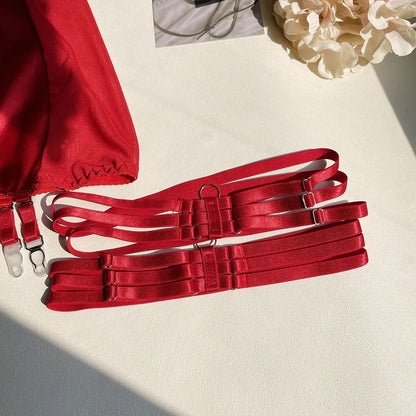 Hot Red Satin Skirt Lingerie Set