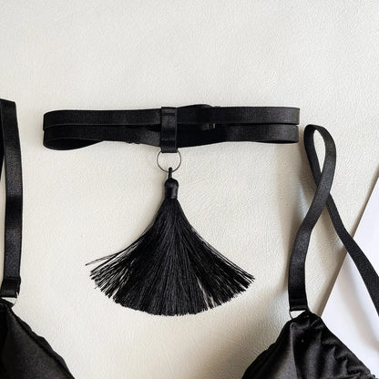 Hot Black Satin Skirt Lingerie Set