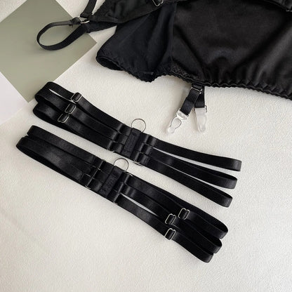 Hot Black Satin Skirt Lingerie Set