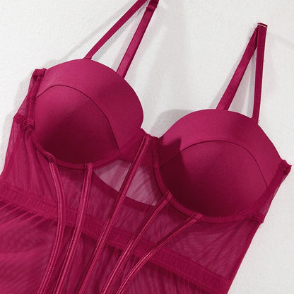 Hot Bustier Lingerie Set - Wine Red & Green
